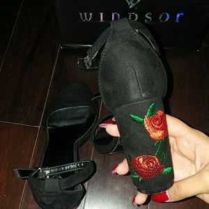 Black suede Rose Windsor heels BRAND NEW